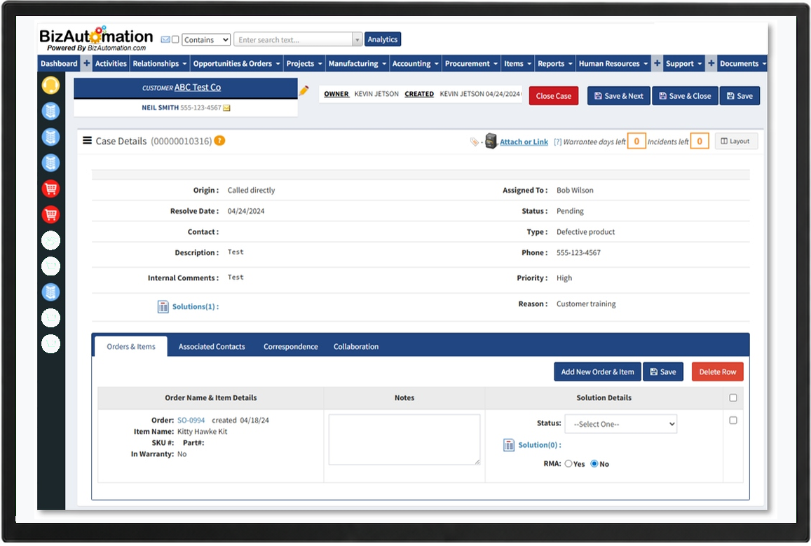 BizAutomation Customer Service Management and Ticketing Dashboard Workspace