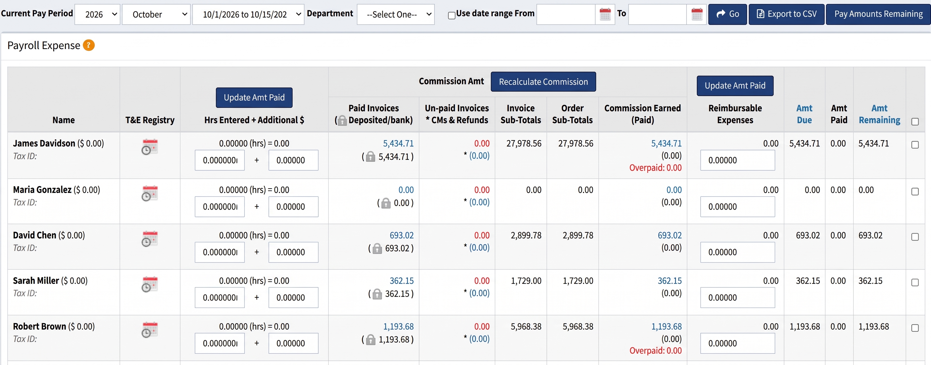 BizAutomation Paid Invoice Commission Payout Ledger and Payroll Expense Reconciliation