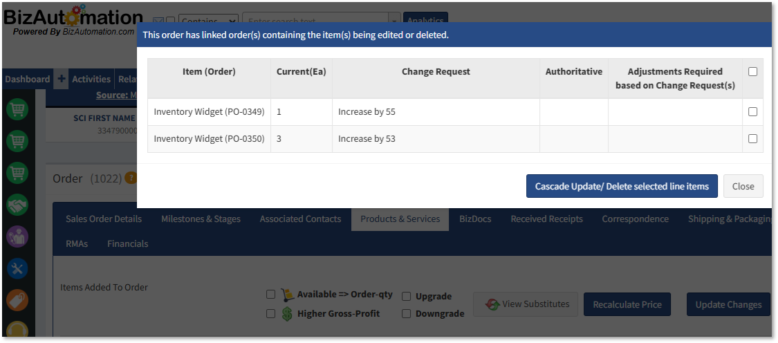 BizAutomation Sales Order and Purchase Order Change Management Synchronization