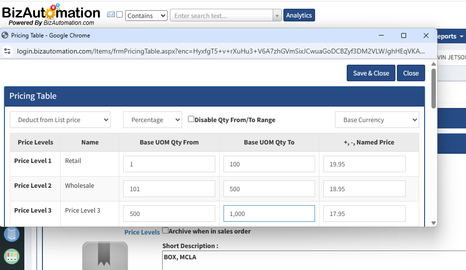 Quantity Based Wholesale Price Levels and Volume Tier Scales