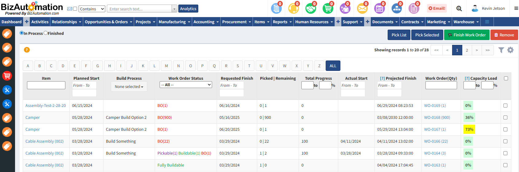 Production Planning and MRP Software Dashboard