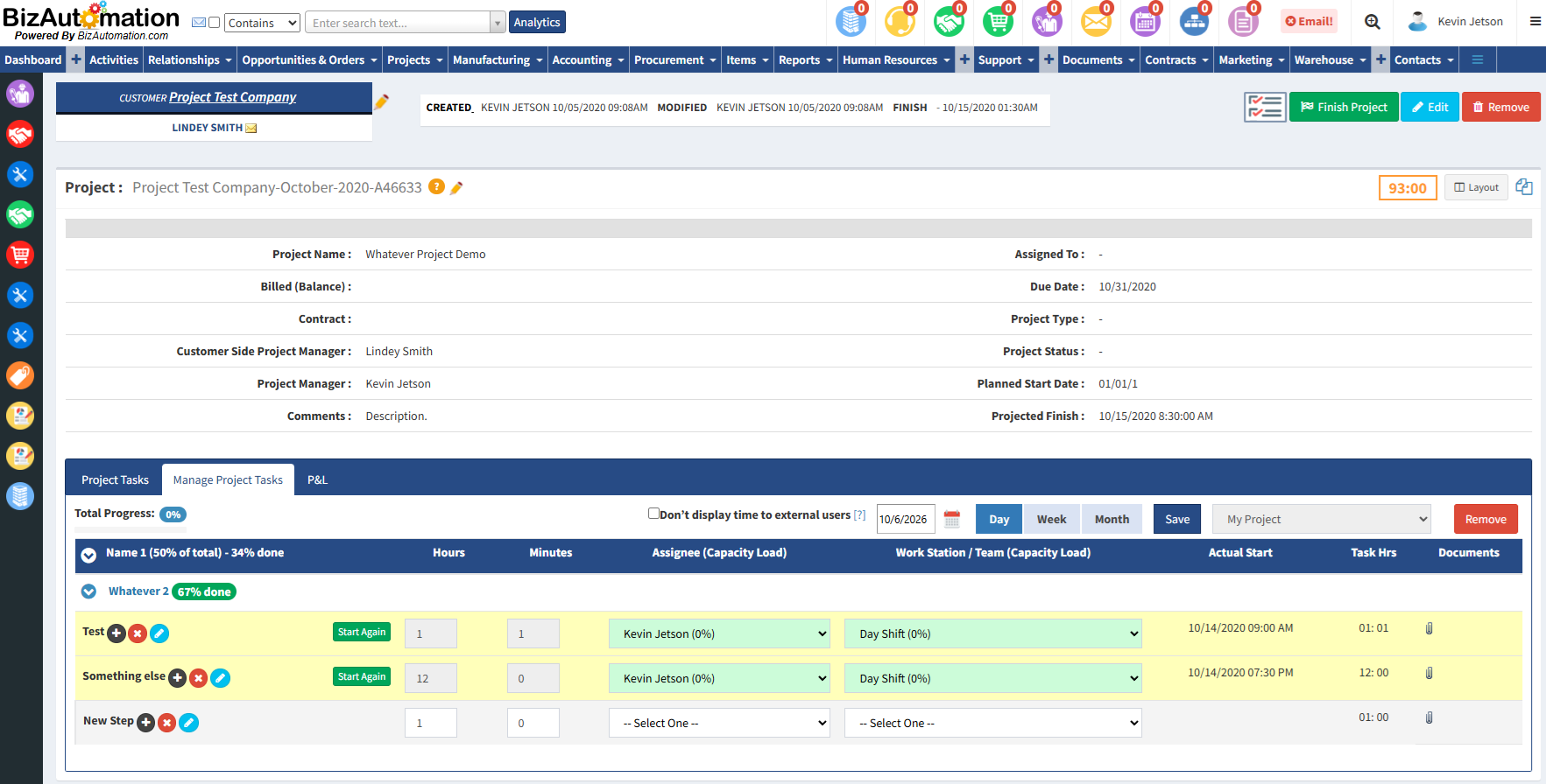 BizAutomation Project Resource Capacity Planning and Workstation Team Scheduling